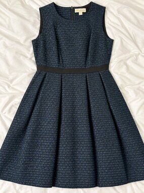 Shoshanna Navy Gold Metallic Jacquard Fit & Flare Dress Size 8